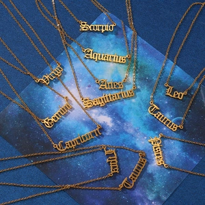 Collar con Colgante de Doce Signos del Zodiaco de Acero Inoxidable Letra Gótica Aries Leo Escorpio Joyería para Mujer