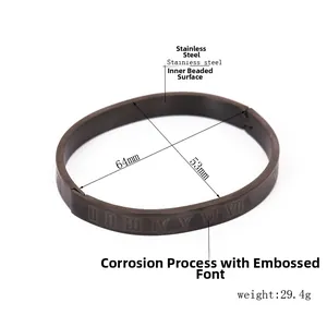 Detail of black stainless steel oval bangle showing Roman numeral engraving and 64mm inner size