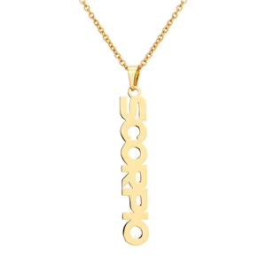 Close-up of gold Scorpio zodiac letter pendant necklace with a polished 18K finish