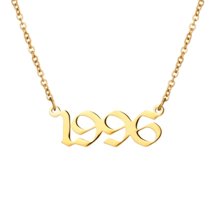 Collier Numéro d'Année en Acier Inoxydable pour Femmes Électroplaqué Police Gothique Année de Naissance 1990-2010 Bijoux Cadeau