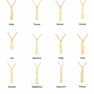 18K gold plated stainless steel zodiac necklaces set with hollow capital letter pendants
