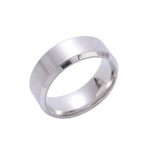 Modern 8mm matte brushed stainless steel ring with polished beveled edges for men