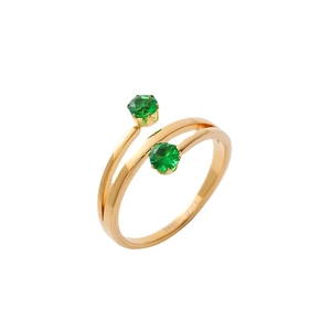 Adjustable bypass ring in 18k gold plating with dual inlaid green turquoise gemstones