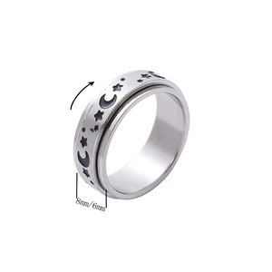 Bague rotative de 8mm avec motifs lune et étoiles en acier inoxydable durable