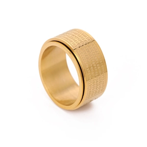 Bague bouddhiste rotative en acier inoxydable doré avec gravure du Soutra du Cœur