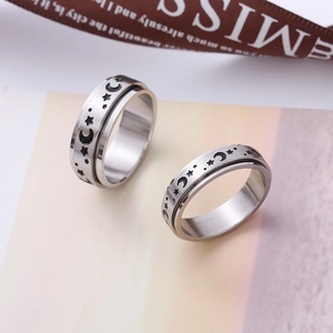 Bague Spinner en Acier Inoxydable Motif Étoile Lune Bague d'Anxiété Rotative pour Hommes Femmes Bijoux de Bande Céleste
