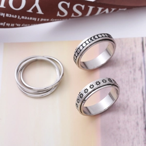 Anello Spinner in Acciaio Inossidabile Sollievo Stress Fasi Lunari Margherita Fiore Triplo Anello a Fascia Donna Uomo