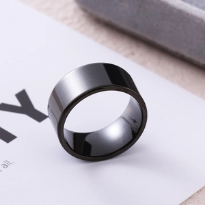 Polished 10mm black stainless steel wide band ring with mirrored finish for men and women
