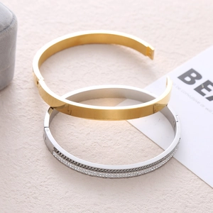 Polierte Gold- und Silberkettenarmbänder mit Zirkon-Inlay und Scharnierverschluss