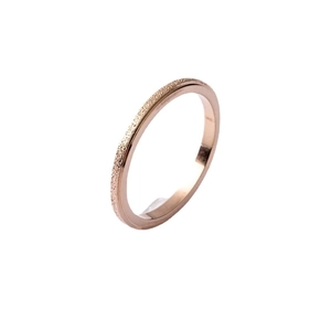 Minimalist 2mm rose gold stainless steel ring with elegant frosted finish and polished edges