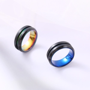 Minimalist Stainless Steel Frosted Grooved Ring For Men Women 8mm Black With Rainbow Blue Interior Fashion Geometric Ring Jewelry Gift