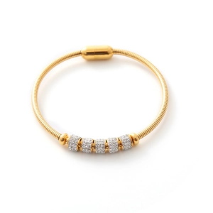 Gold stainless steel bracelet with five pavé crystal beads and a magnetic clasp closure
