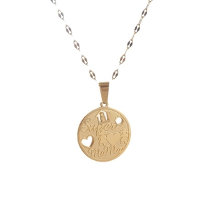 Gouden Super MaMa-ketting met hart en meisjes silhouetten aan een roestvrijstalen ketting