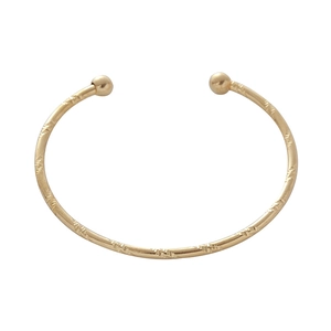 Minimalist gold spiral pattern stainless steel C-shaped cuff bracelet with end beads