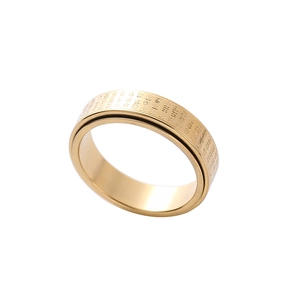 Golden rotatable Heart Sutra stainless steel ring for protection and calm