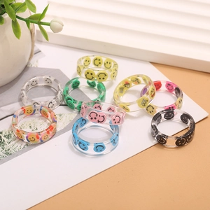 Verano Creativo Dibujos Animados Cara Sonriente Anillos de Resina Transparente Para Mujeres Hombres Estética Y2K Colorido Estilo Fruta Joyería