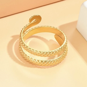 Vintage goldener Wickelring mit Schlangentextur und verstellbarem Doppelspiral-Design