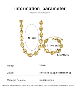Makro-Detail von 13mm Gold-Edelstahl-Kaffeebohnen-Kette, Halskette und Armband Set