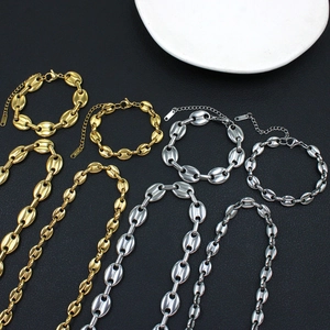 Massive 18K Gold- und Silber-Kaffeebohnen-Gliederkette als Armband und Halskette für Damen