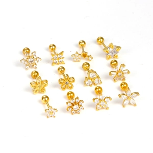 Detailset aus 12 goldfarbenen Edelstahl-Ohrsteckern mit Zirkonia-Einlagen für Knorpel