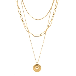 Gelaagde gouden titanium stalen ketting met paperclip schakels en relief hanger