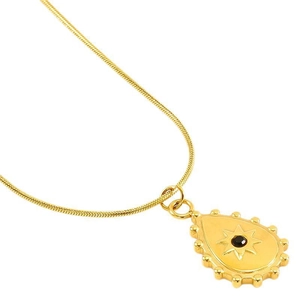 Collier en or avec pendentif étoile du nord, pierre noire et chaîne serpent