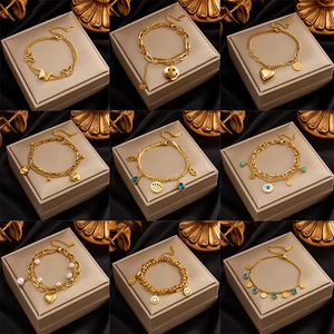 Edelstahl Mehrlagiges Herz Schmetterling Böser Blick Lächeln Gesicht Anhänger Armband Für Damen Mode Gold Schmuck