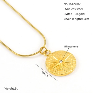 Detail of 18K gold plated octagonal star pendant and 45cm stainless steel snake chain
