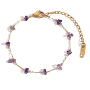 18K gold-plated stainless steel chain bracelet featuring natural purple amethyst stones