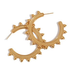 Bohemian wheat pattern 18K gold plated stainless steel C-shaped hoop earrings