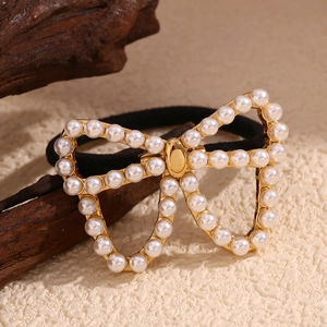 18K gold plated stainless steel butterfly hair tie with inlaid pearls for women