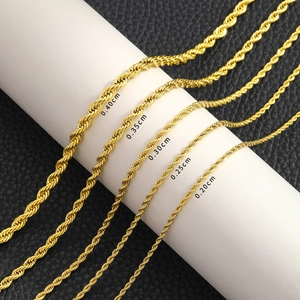 Golden stainless steel rope chains in five thickness sizes from 0.20cm to 0.40cm for jewelry