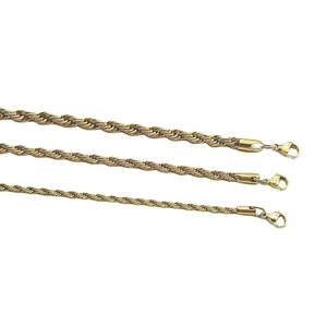 Three gold stainless steel rope chains in different sizes with lobster clasp closures