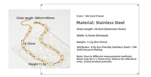 Détail du collier trombone en acier inoxydable plaqué or 18 carats avec spécifications