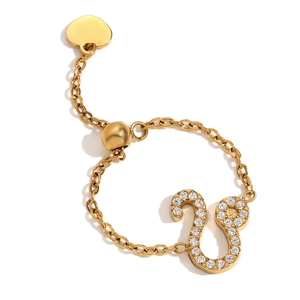 Bague réglable en acier inoxydable plaqué or 18 carats avec cristaux et pendentif cœur