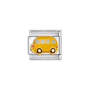 Détail d'un maillon italien avec motif bus jaune pour bracelet en acier inoxydable