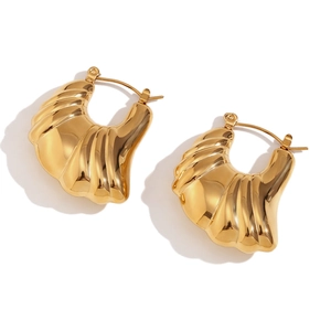 18K gold plated stainless steel croissant earrings with textured hollow wing design