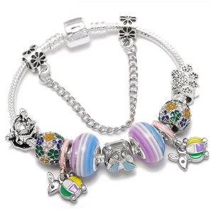 Pulsera de Amuletos DIY de Moda Cuentas de Esmalte de Colores Colgante de Animal de Corazón Pulsera de Cadena de Serpiente de Aleación para Mujer Joyería Regalo