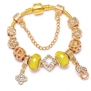 Eleganz Legierung Schlangenkette Charm-Armband Mit Herz Anhänger Gelbe Synthetische Kristallperlen Strass Eingelegt Schmuck Für Damen
