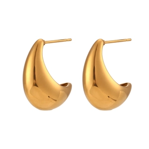 Boucles d'oreilles gouttes dorées en acier inoxydable poli au design minimaliste