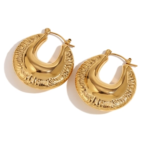 Boucles d'oreilles créoles triangulaires en acier inoxydable plaqué or 18K avec texture