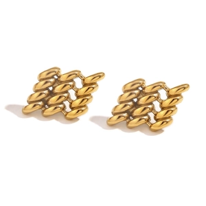 Boucles d'oreilles chic en acier plaqué or 18K avec un design texturé entrelacé