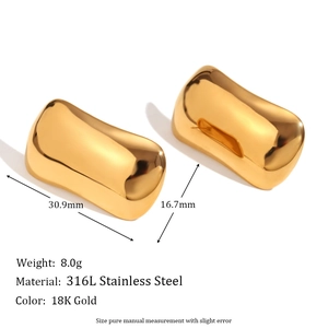 Pendientes geométricos con diseño de ondas de agua en acero inoxidable chapado en oro 18K