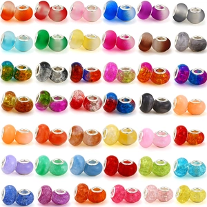 Large Hole Gradient Glass Resin Charm Beads Frosted Ice Cracked DIY Bracelet Necklace Jewelry Making Accessories For Women