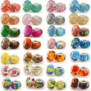 Large Hole Lampwork Glass Resin Charm Beads Colorful Glitter Floral Marbling Design For DIY Bracelet Jewelry Making Women