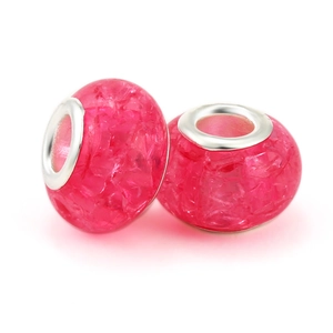 Gradient pink cracked resin beads with silver metal core for DIY charm bracelets