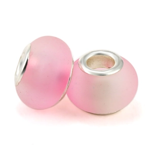 Pink frosted gradient glass charm beads with large hole silver cores for DIY bracelets