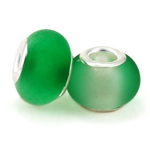 Translucent gradient green resin beads with silver metal core for DIY bracelets