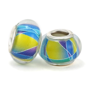 DIY charm bracelet beads with colorful geometric patterns and large hole metal core