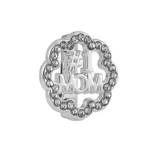 Zilveren bloemvormige #1 MOM bedel met kristallen voor 10mm DIY roestvrijstalen armbanden